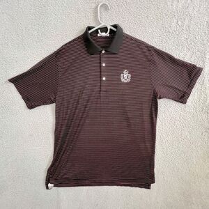 PETER MILLAR MENS POLO SHIRT BLACK WITH PINK STRIPES SIZE L